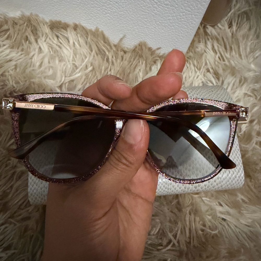 Jimmy Choo Rose Pink Glitter Cat-Eye Sunglasses with Tortoiseshell Arms